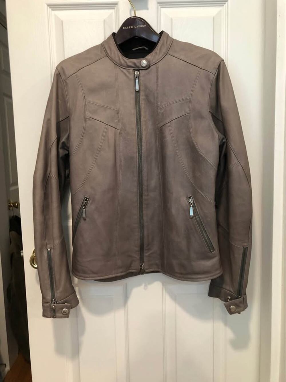 VTG Hein Gericke “La Jolla” Grey Leather Moto Jacket Size 8